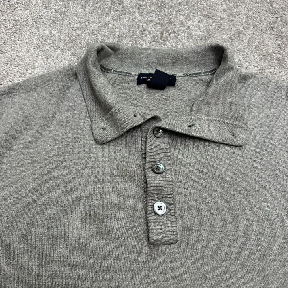 Banana Republic Silk Cashmere Pullover Polo Sweater Mens XL Gray Elbowm Patches